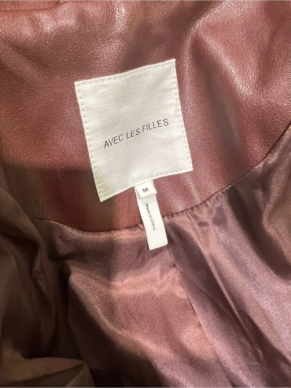 Avec Les Filles Rich Chestnut Faux Leather Jacket with Faux Fur Trim Medium - Picture 7 of 12